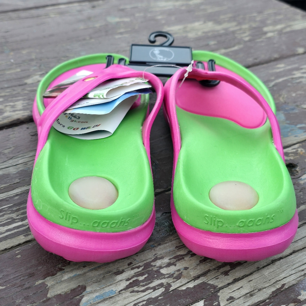 Pink and Green Flip Flops Sandals Sz 7 - Picture 4 of 6